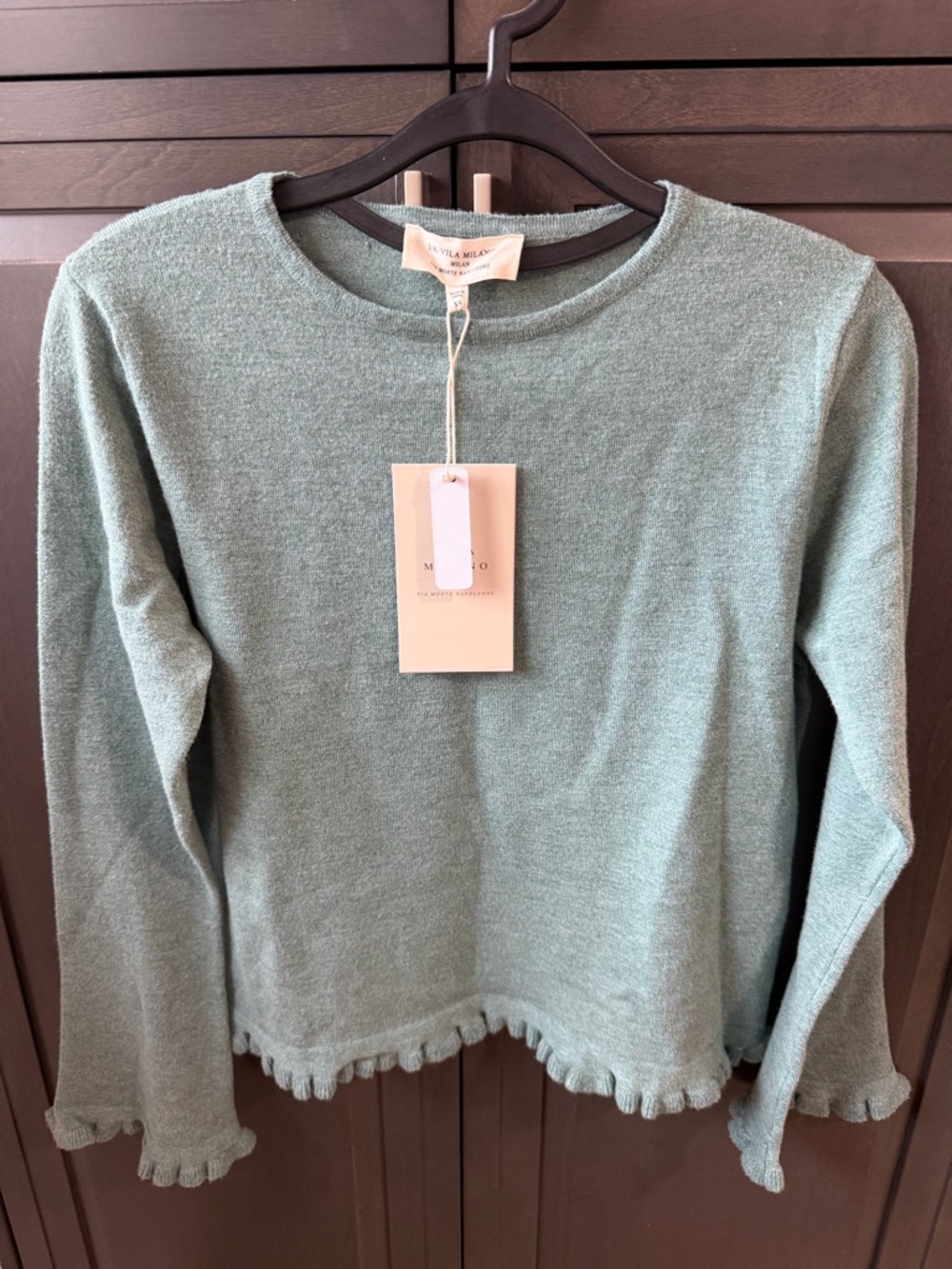 Sage Green Ruffle Hem Lightweight Knit Top